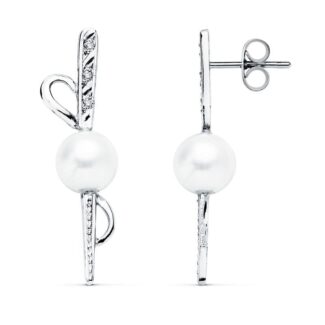 18K PENDIENTES ORO BLANCO PERLA 30X9 MM CIERRE PRESION