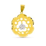 18K COLGANTE BICOLOR FLOR CIRCONITA 24X21 MM