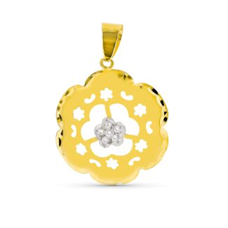 18K COLGANTE BICOLOR FLOR CIRCONITA 24X21 MM