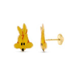 18K PENDIENTES ORO AMARILLO COYOTE ESMALTADO, 12X8 MM CIERRE TUERCA