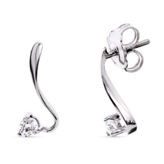 18K PENDIENTES ORO BLANCO LARGOS CIRCONITA 14X6 MM CIERRE PRESION