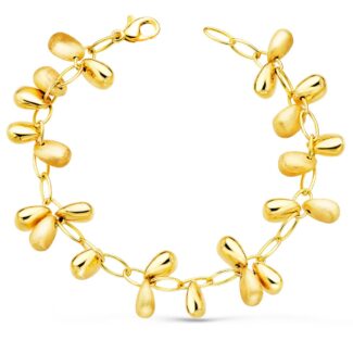 18K PULSERA ORO AMARILLO ESLABONES CON COLGANTES MATE Y BRILLO 19,5 CM