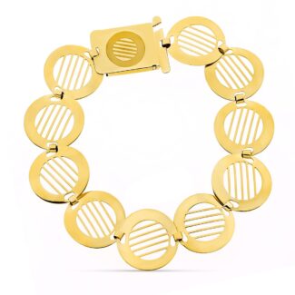 18K PULSERA ORO AMARILLO ESLABONES CALADOS HILOS, ANCHO 16 MM LARGO 18,5 CM