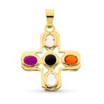 18K COLGANTE CRUZ ORO AMARILLO PIEDRAS 34X30 MM