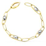 18K PULSERA ORO BICOLOR ESLABONES MOTIVOS TALLADOS, ANCHO 6 MM LARGO 19CM
