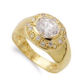 18K SORTIJA ORO AMARILLO CON CIRCONITA BLANCAS, ANCHO: 13 MM