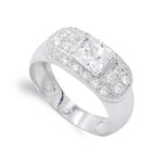 18K SORTIJA ORO BLANCO PIEDRA Y CIRCONITAS, ANCHO: 9 MM