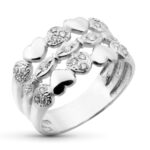 18K SORTIJA ORO BLANCO 3 HILOS CON CORAZONES, ANCHO: 11,5 MM