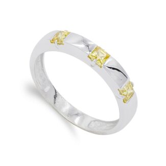 18K SORTIJA ORO BLANCO Y CIRCONITA COLOR AMARILLO, ANCHO: 3 MM