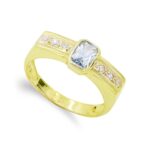 18K SORTIJA ORO AMARILLO PIEDRA RECTANGULAR Y CIRCONITAS, ANCHO: 7 MM