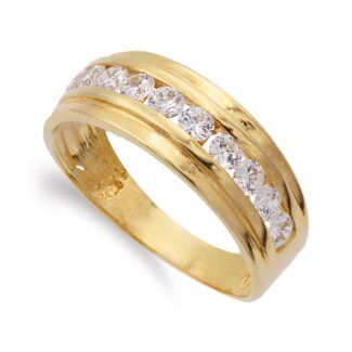 18K SORTIJA ORO AMARILLO CON CIRCONITA EN CARRIL, ANCHO: 7 MM