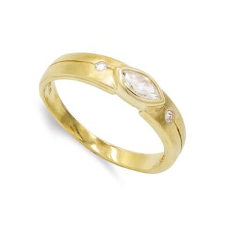 18K SORTIJA ORO AMARILLO MATE Y BRILLO CON CIRCONITAS, ANCHO: 4,5 MM