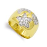 18K SORTIJA ORO AMARILLO CORAZON, LUNA Y ESTRELLA CON CIRCONITAS, ANCHO: 13,5 MM