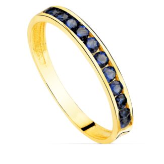 18K SORTIJA ORO AMARILLO CIRCONITA AZULES, ANCHO CUERPO 2,5 MM