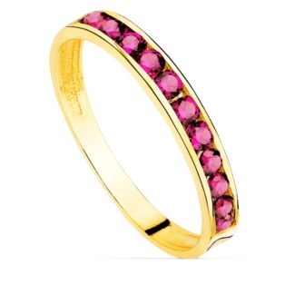 18K SORTIJA ORO AMARILLO CIRCONITA ROJAS, ANCHO CUERPO 2,5 MM