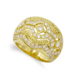 18K SORTIJA ORO AMARILLO CALADA CON CIRCONITAS, ANCHO: 17 MM