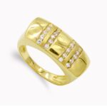 18K SORTIJA ORO AMARILLO MACIZA CON CIRCONITAS, ANCHO: 9 MM