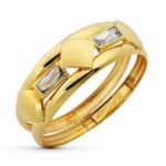 18K SORTIJA ORO AMARILLO 2 CUERPOS CON PIEDRAS RECTANGULARES, ANCHO: 6 MM