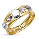 18K SORTIJA ORO BICOLOR CON CIRCONITAS, ANCHO 7 MM