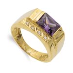 18K SORTIJA ORO AMARILLO AMATISTA 8X6 MM Y CIRCONITAS