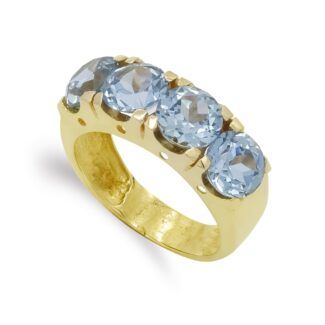 18K SORTIJA ORO AMARILLO CUATRO PIEDRAS AGUAMARINA, ANCHO: 7 MM
