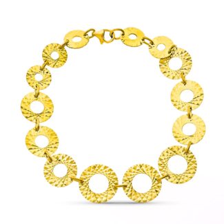 18K PULSERA ORO AMARILLO CIRCULOS TALLADOS, ANCHO 13 MM LARGO 18CM
