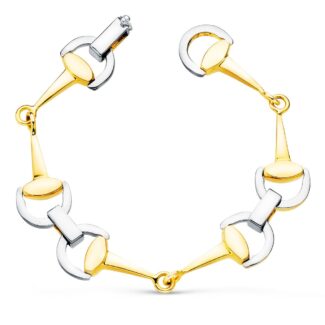 18K PULSERA ORO BICOLOR ESTRIBOS, ANCHO 14 MM LARGO 20CM