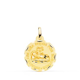 18K MEDALLA ORO AMARILLO INMACULADA NIÑA RUEGA POR NOSOTROS 18 MM