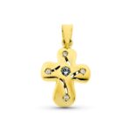 18K CRUZ ORO AMARILLO LISA CIRCONITA 20X14 MM