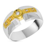 18K SORTIJA ORO BICOLOR 5 DIAMANTES TALLA BRILLANTE, ANCHO: 9,5 MM