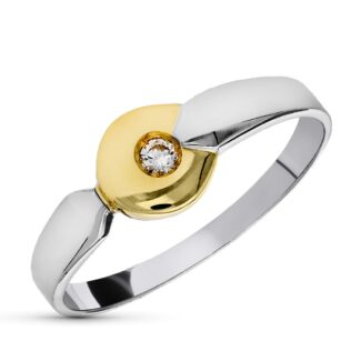 18K SORTIJA ORO BICOLOR DIAMANTE TALLA BRILLANTE 0,04 QTS, ANCHO: 6,5 MM