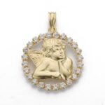 18K MEDALLA SILUETA ORO AMARILLO ANGEL CIRCONITA 19 MM