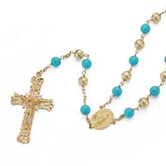 18K ROSARIO ORO AMARILLO BOLAS Y TURQUESAS ORO AMARILLO, 60CM