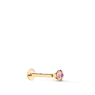 18K PIERCING DE OREJA ORO AMARILLO CIRCONITA ROSA CON GARRAS 3,5 MM, GRUESO BARRA 1MM, CIERRE TUERCA