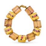 18K PULSERA ORO AMARILLO Y MURANO FLORES PORCELANA 19CM