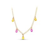 18K GARGANTILLA ORO AMARILLO LAGRIMAS PIEDRAS COLOR TOPACIO-ROSA