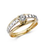 9K SORTIJA ORO BICOLOR DOBLE CUERPO CON MOTIVO Y CIRCONITA EN 4 GARRAS, ANCHO: 6,5 MM