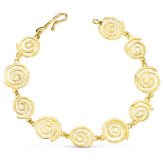 18K PULSERA ORO AMARILLO ESPIRALES MARTILLADAS, ANCHO 13 MM LARGO 20,5 CM