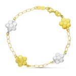 18K PULSERA ORO BICOLOR FLORES 17CM