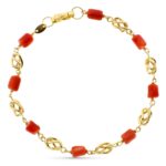 18K PULSERA ORO AMARILLO CON JAULAS Y CORAL FINO JAPONES 19CM