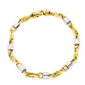 18K PULSERA ORO BICOLOR ESLABONES ANCHO 5 MM LARGO 19,50CM