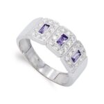 18K SORTIJA ORO BLANCO CON CIRCONITA COLOR AMATISTA Y BLANCAS, ANCHO: 8,5 MM