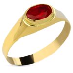 18K SELLO ORO AMARILLO PEQUEÑO PIEDRA ROJA OVAL 6 X 4 MM