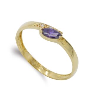 18K SORTIJA ORO AMARILLO AMATISTA Y CIRCONITAS, ANCHO: 6,5 MM