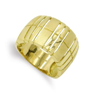 18K SORTIJA ORO AMARILLO BANDAS CALADAS MATE Y BRILLO, ANCHO: 14,5 MM