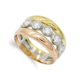 18K SORTIJA ORO TRICOLOR MACIZA CON CIRCONITAS, ANCHO: 12,5 MM