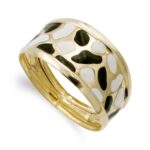 18K SORTIJA ORO AMARILLO ESMALTADA MARFIL Y NEGRO, ANCHO: 11 MM