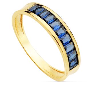 18K SORTIJA ORO AMARILLO CIRCONITA AZULES TALLA BAGUETTE, ANCHO 4,5 MM