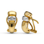 18K PENDIENTES ORO AMARILLO DIAMANTES TALLA BRILLANTE 0,10 QTS, 14X6 MM CIERRE OMEGA