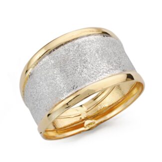 18K SORTIJA ORO BICOLOR DIAMANTADA BORDES EN BRILLO, ANCHO: 11 MM